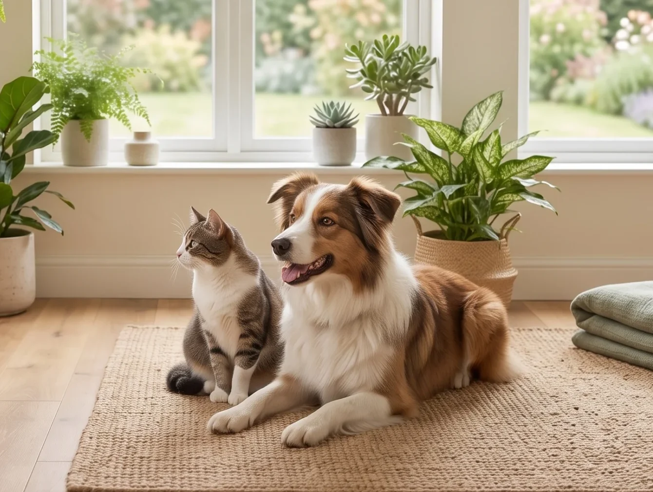 Mão humana a segurar suavemente na pata do cão